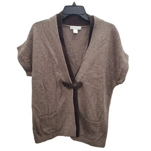 Christopher & Banks Women's Brown Peppered Knit Belted Short Sleeve‎ Cardigan L
